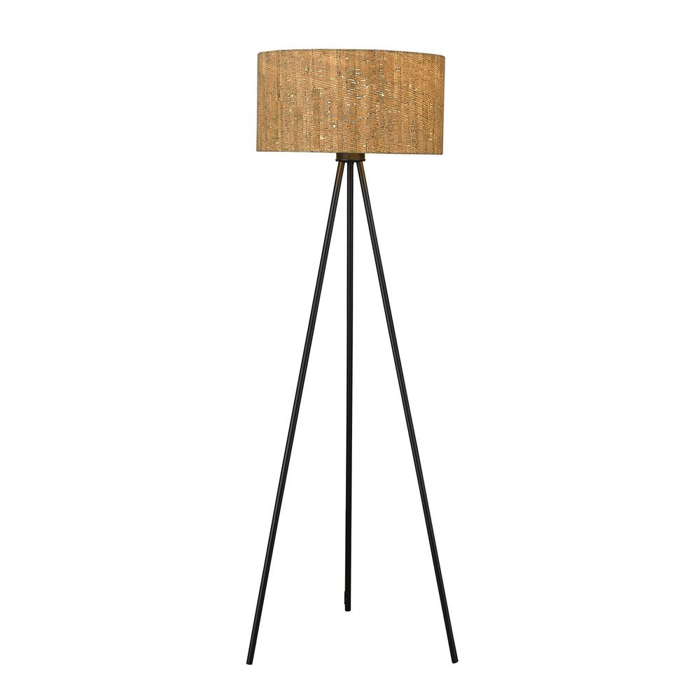 58" Brown And Black Tripod Floor Lamp With Brown Plastic Shade