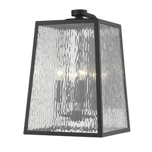 Black And Clear Four Light Seeded Dimmable Outdoor Hanging Lights With Black And Clear Shades