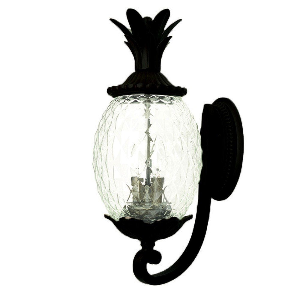 Black And Clear Three Light Crackled Dimmable Outdoor Hanging Lights With Black And Clear Shades