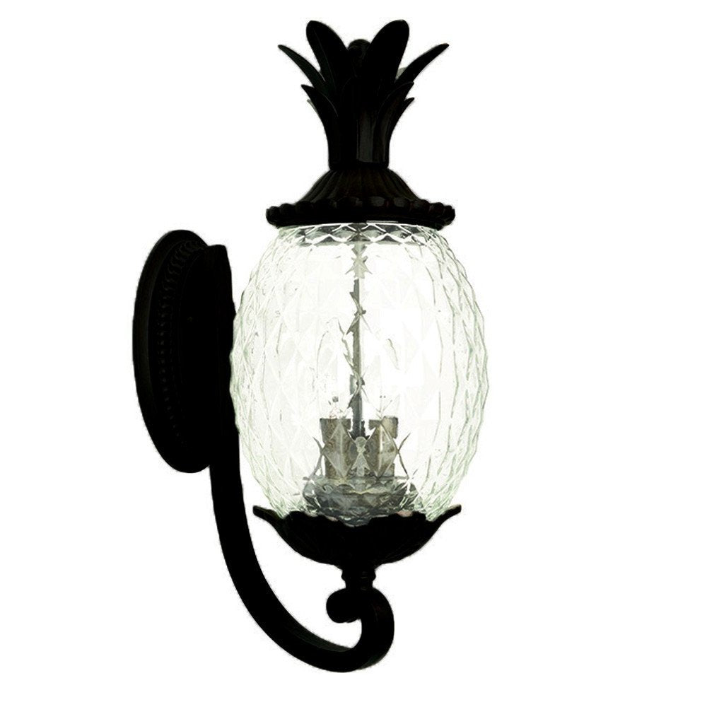 Black And Clear Three Light Crackled Dimmable Outdoor Hanging Lights With Black And Clear Shades