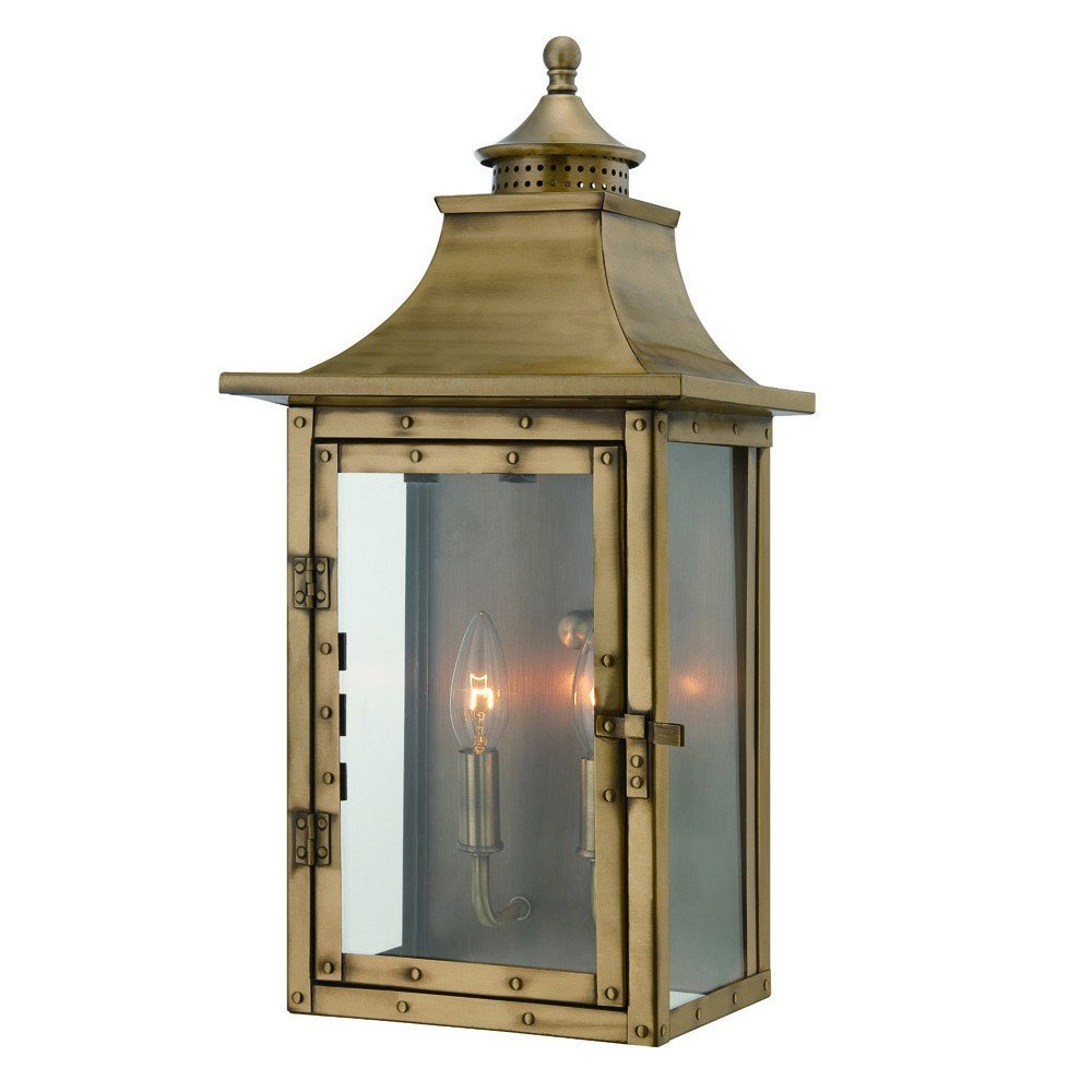 Brass And Clear Two Light Transparent Dimmable Outdoor Hanging Lights With Brass And Clear Shades