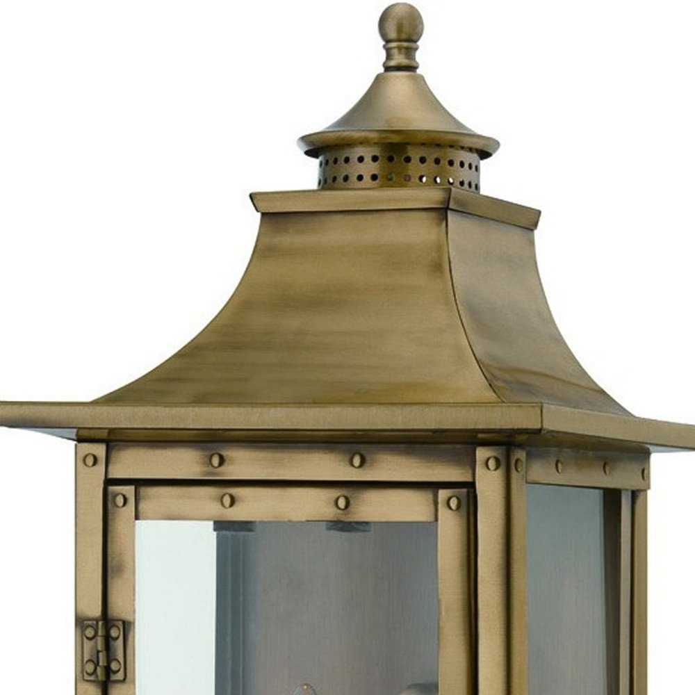 Brass And Clear Two Light Transparent Dimmable Outdoor Hanging Lights With Brass And Clear Shades