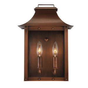Copper And Clear Two Light Transparent Dimmable Outdoor Hanging Lights With Copper And Clear Shades