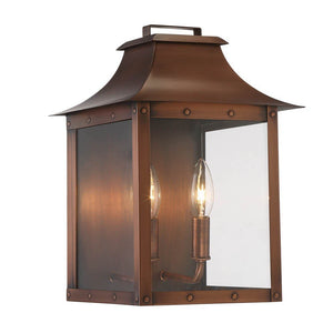 Copper And Clear Two Light Transparent Dimmable Outdoor Hanging Lights With Copper And Clear Shades