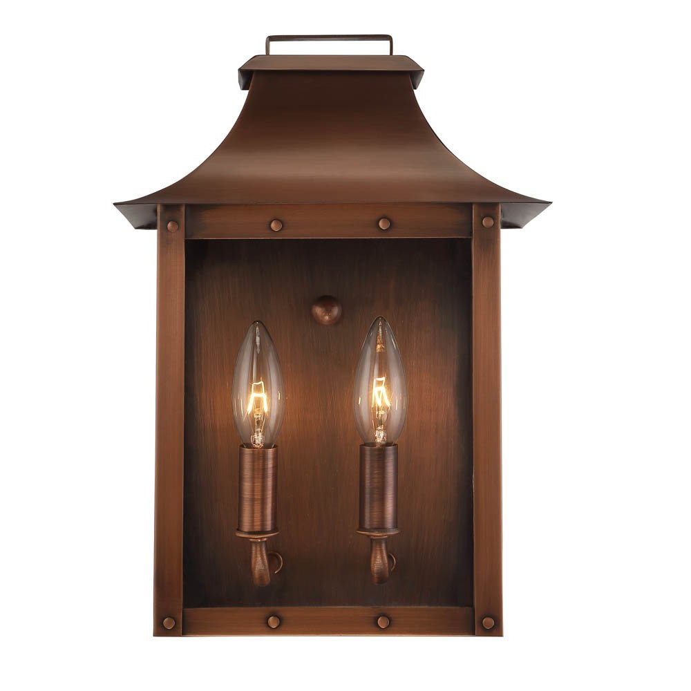 Copper And Clear Two Light Transparent Dimmable Outdoor Hanging Lights With Copper And Clear Shades