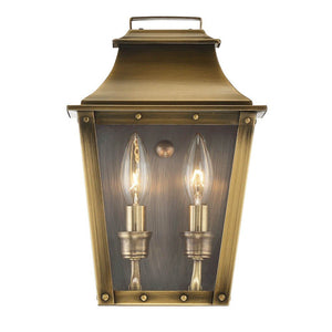 Brass And Clear Two Light Transparent Dimmable Outdoor Hanging Lights With Brass And Clear Shades