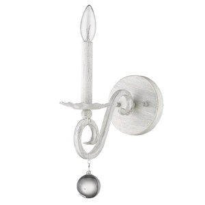 12" Off White Rustic Metal Candle Wall Light With Hanging Crystal