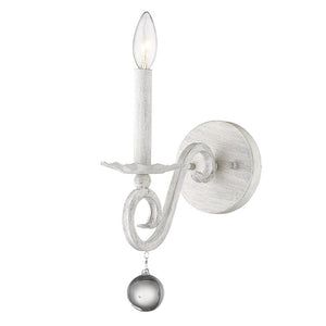 12" Off White Rustic Metal Candle Wall Light With Hanging Crystal