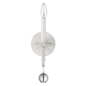 12" Off White Rustic Metal Candle Wall Light With Hanging Crystal