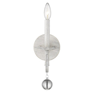 12" Off White Rustic Metal Candle Wall Light With Hanging Crystal