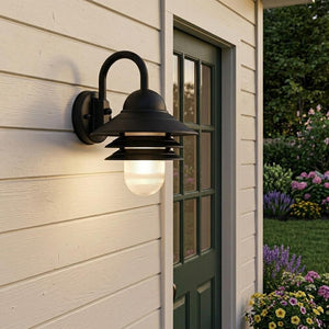 Matte Black Three Tier Lamp Shade Outdoor Wall Light