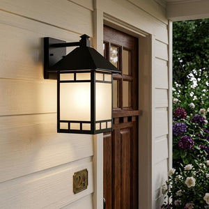 XL Matte Black Frosted Glass Lantern Wall Light