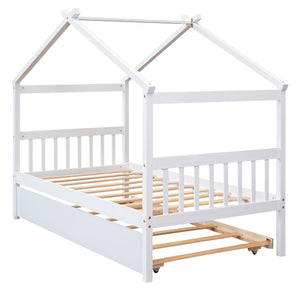 Wooden House Bed With Twin Size Trundle by Couch.com