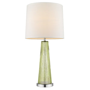 29" Green Glass Buffet Lamp With Off White Empire Shade