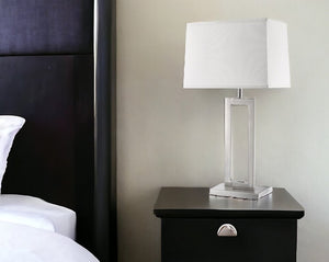 30" Silver Metal Table Lamp With White Rectangular Shade