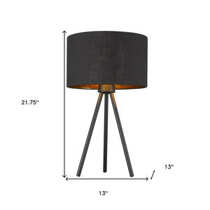 22" Black Metal Tripod Table Lamp With Black Drum Shade