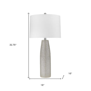 33" Light Gray Ceramic Table Lamp With White Drum Shade