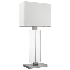 31" Silver Metal and Acrylic Buffet Lamp With White Shade