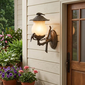 Vintage Black and Gold Bird Detail Lantern Wall Light