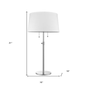 31" Silver Metal Two Light Adjustable Table Lamp With White Empire Shade