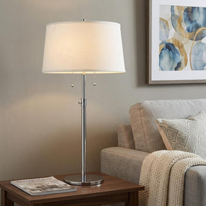 31" Silver Metal Two Light Adjustable Table Lamp With White Empire Shade