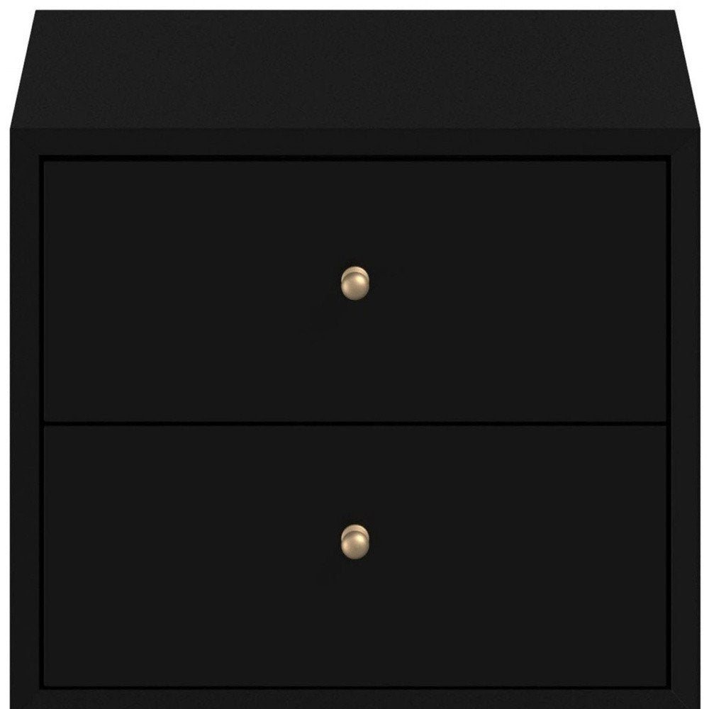 26" Black Solid Wood Two Drawer Nightstand