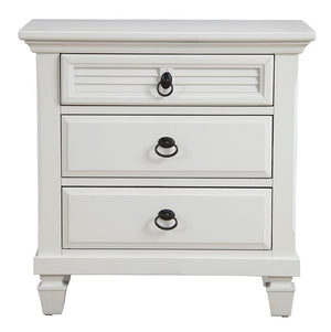 28" White Wood Three Drawer Nightstand