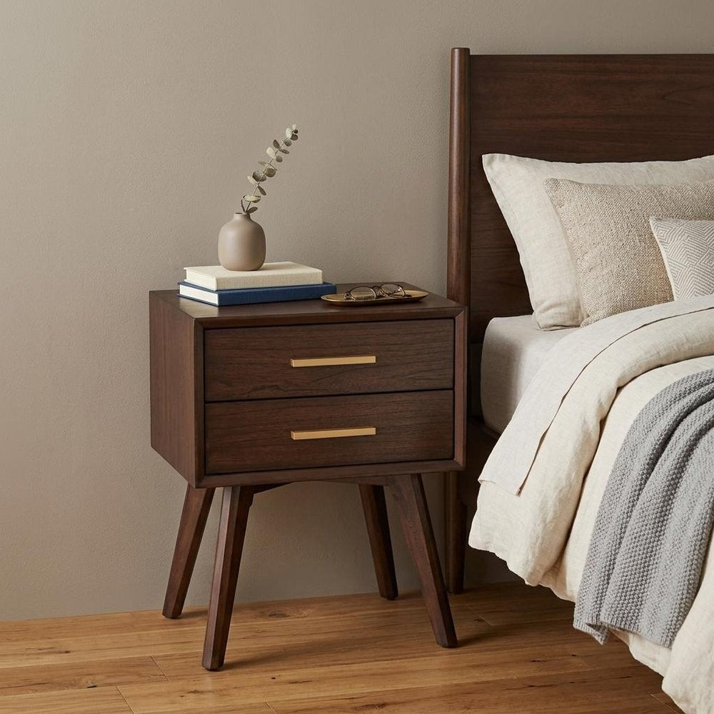 25" Solid Wood and Wood Two Drawer Nightstand