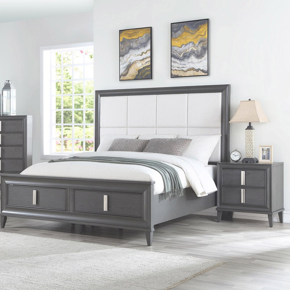 29" Dark Gray Solid Wood and Wood Two Drawer Nightstand