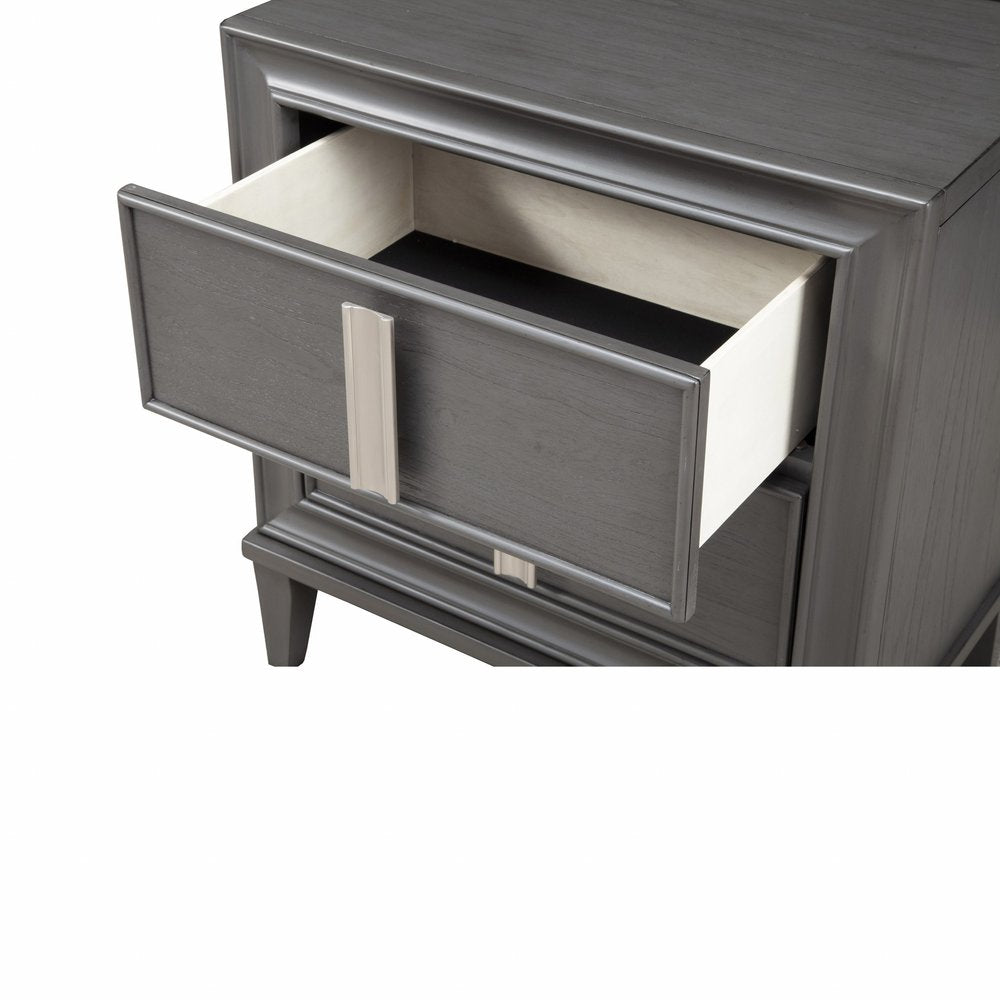 29" Dark Gray Solid Wood and Wood Two Drawer Nightstand
