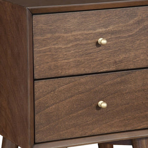 26" Brown Solid Wood and Wood Two Drawer Nightstand