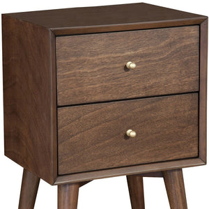 26" Brown Solid Wood and Wood Two Drawer Nightstand
