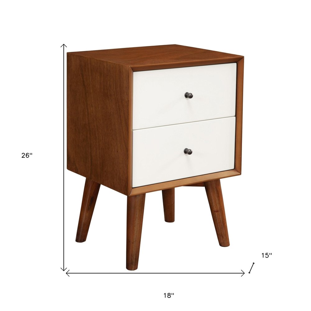 26" Solid Wood and Wood Two Drawer Nightstand