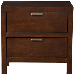 24" Brown Wood Two Drawer Nightstand