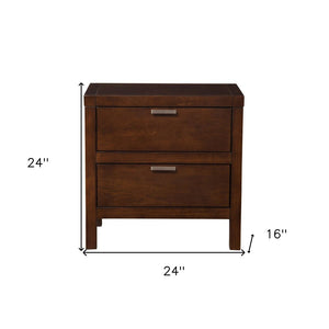 24" Brown Wood Two Drawer Nightstand