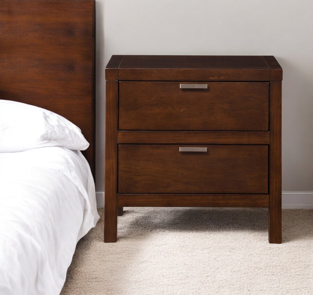 24" Brown Wood Two Drawer Nightstand