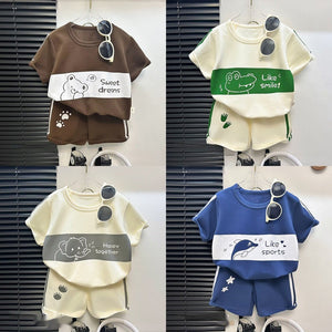 Children's Short Sleeve Striped Suit Girls Boys