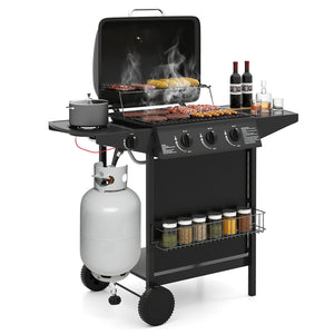 39 000 BTU Outdoor Burner Propane Gas Grill on Wheels-Black