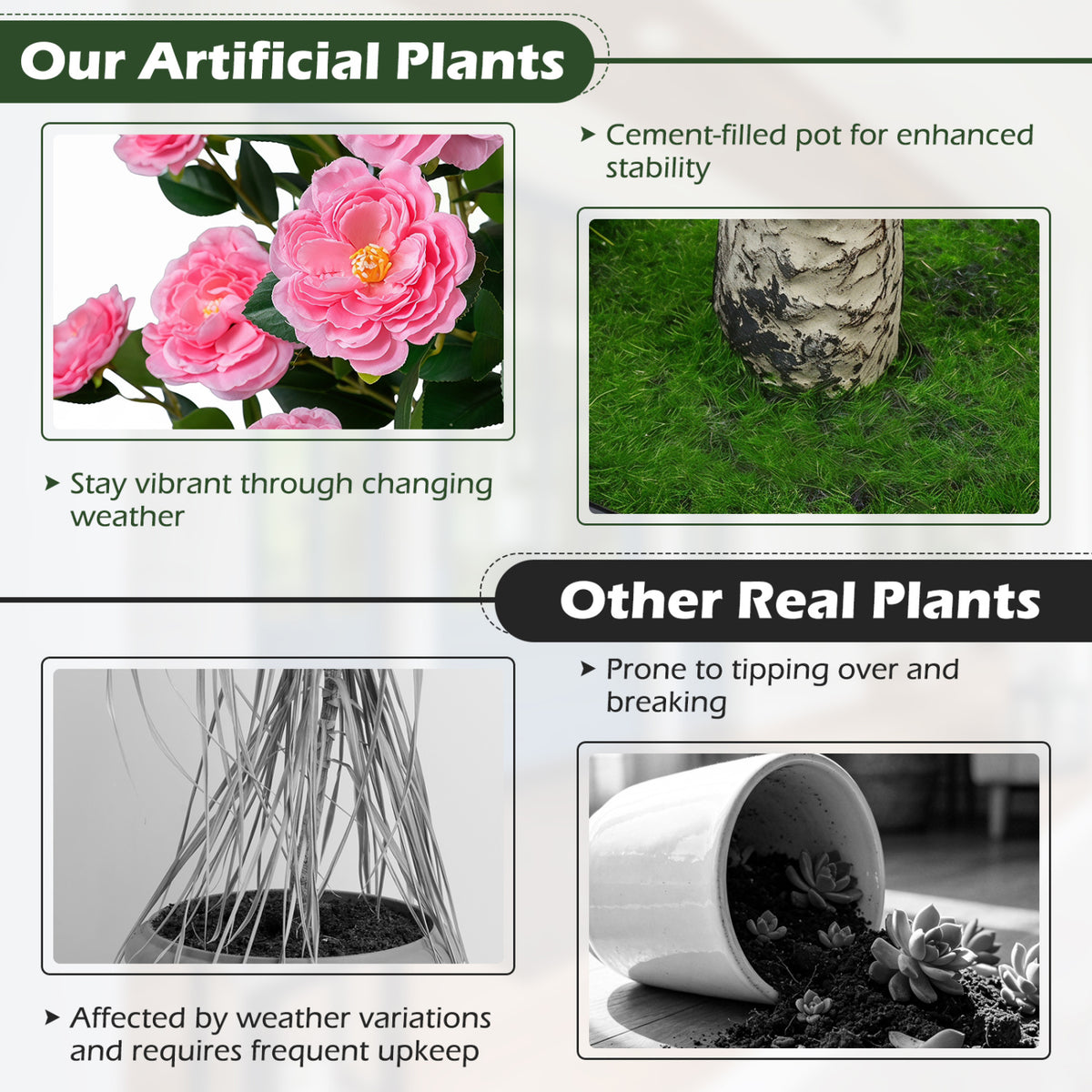 39.5" Artificial Camellia Tree with Orange Blossoms in Cement Pot for Home Decoration-Pink