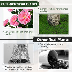 39.5" Artificial Camellia Tree with Orange Blossoms in Cement Pot for Home Decoration-Pink