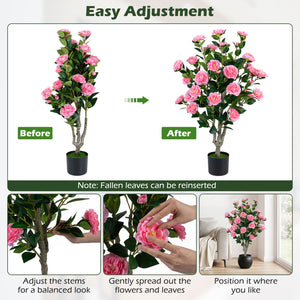 39.5" Artificial Camellia Tree with Orange Blossoms in Cement Pot for Home Decoration-Pink