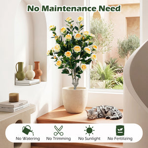 39.5" Artificial Camellia Tree with Orange Blossoms in Cement Pot for Home Decoration-White
