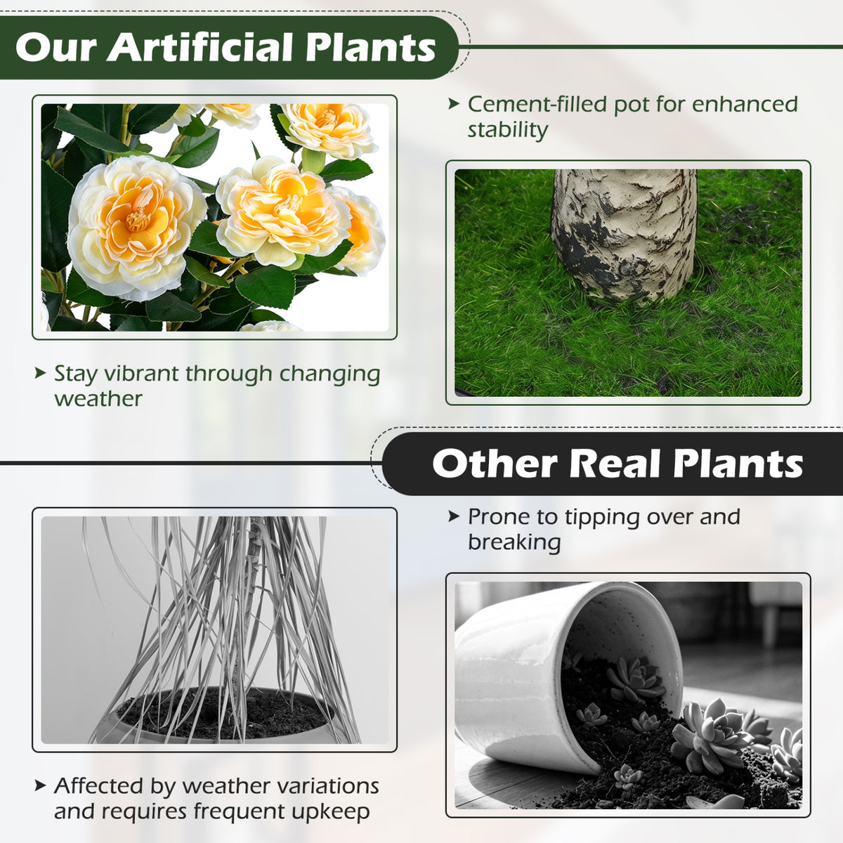 39.5" Artificial Camellia Tree with Orange Blossoms in Cement Pot for Home Decoration-White
