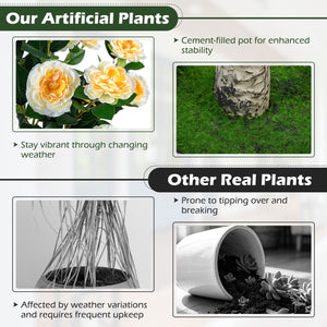 39.5" Artificial Camellia Tree with Orange Blossoms in Cement Pot for Home Decoration-White