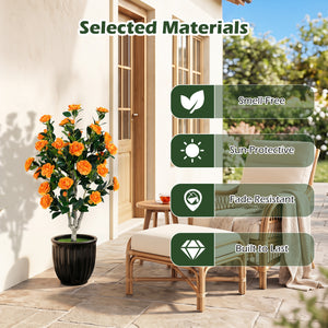 39.5" Artificial Camellia Tree with Orange Blossoms in Cement Pot for Home Decoration-Orange