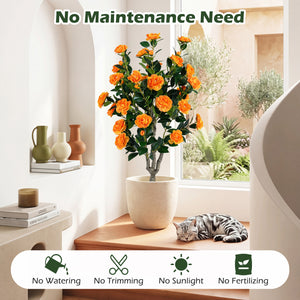 39.5" Artificial Camellia Tree with Orange Blossoms in Cement Pot for Home Decoration-Orange