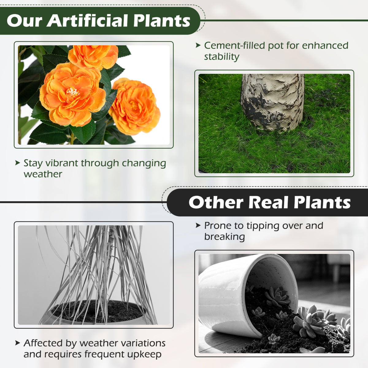 39.5" Artificial Camellia Tree with Orange Blossoms in Cement Pot for Home Decoration-Orange