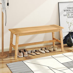 39.5 Inch Bamboo Dining Bench with Handwoven Rattan Seat for Indoor Outdoor-Natural