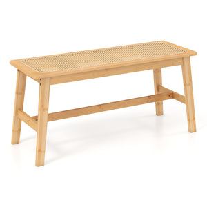 39.5 Inch Bamboo Dining Bench with Handwoven Rattan Seat for Indoor Outdoor-Natural