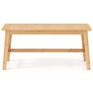 39.5 Inch Bamboo Dining Bench with Handwoven Rattan Seat for Indoor Outdoor-Natural